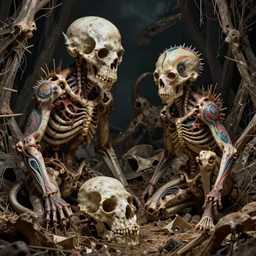 creature assembled from a boneyard, scars and veins and intricate tattoos , in the style of Emil Melmoth and Mikhail Vrubel, high detail, cinematic