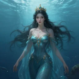 queen of the sea, mysterious, serene, highly detailed, digital painting, artstation, concept art, smooth, clear focus, illustration, unreal engine 5, 8 k, works by ross tran, greg rutkowski and edgar maxence