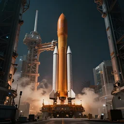! dream a beautiful matte painting of a cyberpunk environment with an intercontinental spacex falcon 9 heavy launch, trending on artstation, high quality, highly detailed