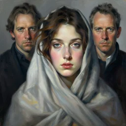 a beautiful face portrait of a woman draped in fabric by jenny saville and peter mohrbacher and roberto ferri, dramatic, dynamic lighting, sharp focus, motion