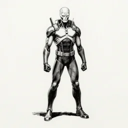 ultron standing neutrally, a page from cyberpunk 2 0 2 0, style of paolo parente, style of mike jackson, 1 9 9 0 s comic book style, plain background, ink drawing, black and white