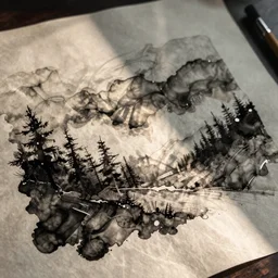 a detailed illustration on alcohol ink on parchment