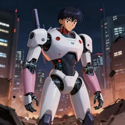 rescue robot, disaster in the city, night, shinji aramaki