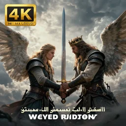 two angels hold a sword kills kings in a cloudy sky. fantasy art, photo realistic, dynamic lighting, artstation, poster, volumetric lighting, very detailed faces, 4 k, award winning