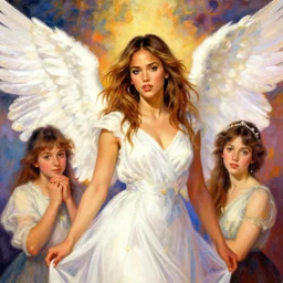 vibrant depiction of jessica alba girl as a angel illustration by ruan jia and mandy jurgens and william - adolphe bouguereau artgerm 4 k digital a