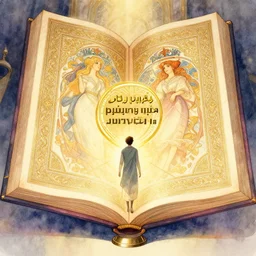 chis pratt in front of an big open quran highly detailed, gold filigree, romantic storybook fantasy, soft cinematic lighting, award, disney concept art watercolor illustration by mandy jurgens and alphonse mucha and alena aenami, pastel color palette, featured on artstation