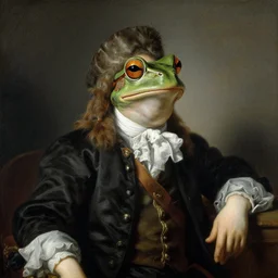 portrait rococo painting of frog gentleman by monet