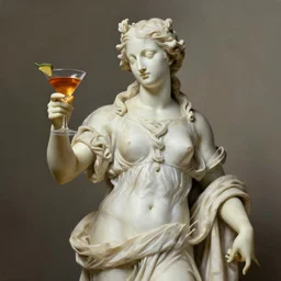 a reneissance statue holding a coctail, digital painting