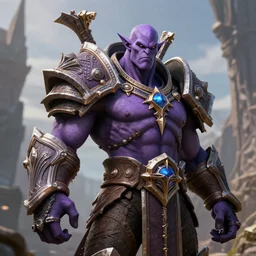 photorealistic illidan stormrage from world of warcraft, purple skin, 8 k cinematic
