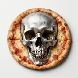 pizza metal album art cover with a skull