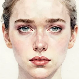 a closeup portrait of a desperate face, water color