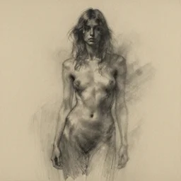 abstract charcoal sketch of a woman fading into nothing by vladimir volegov