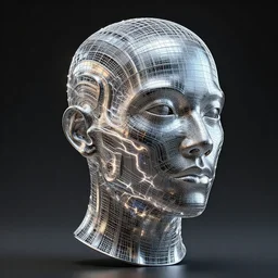 3 d render of an metallic wireframe of a human head, sculpture, chrometype, liquid metal, neotribal, raytraced, volumetric lightning, 8 k, by zhelong xu, tooth wu, wlop, ouchh and and innate studio
