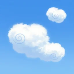cartoon concept art, clean blue sky, spiral cumulus clouds, from sam and max