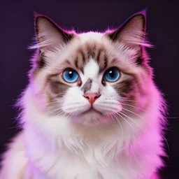 symmetry!! portrait of beautiful ragdoll cat, long cat hairs, big cat eyes, colorful lighting, hyperrealistic, trending on pixiv fanbox, style of marvel cinematic universe