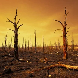 scorched forest landscape, style of albert bierstadt, digital art, vibrant, golden ratio, dead trees