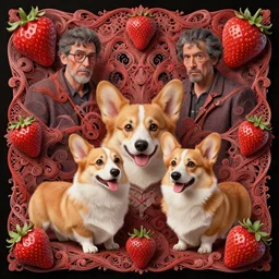 cross between a corgi and a strawberry : by michal karcz, daniel merriam, victo ngai and guillermo del toro : ornate, dynamic, particulate, intricate, elegant, highly detailed, centered, artstation, smooth, sharp focus, octane render