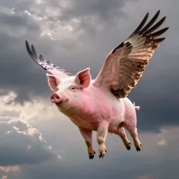 photo of a pig with wings, soaring through the sky like a pink hawk, professional bird photography