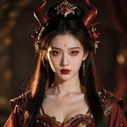 portrait of a demon queen, detailed realistic, cinematic lighting, studio lighting