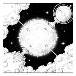 ink line art drawing of a futuristic view of the mysterious space cosmos universe, wide angle, space background, artstation, illustration, high contrast, deep black tones contour