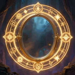 a spell binding mirror, glowing magical symbols surrounding the mirror, epic mystical background by Keith Thompson and Christopher Bretz, highly detailed, digital painting, HDRI, vivid colors, high contrast, 8k resolution, intricate, photorealistic, smooth
