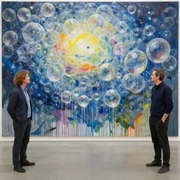 thousand bubbles by vincent lefevre and hernan bas and pat steir and hilma af klint, psychological, dripping paint, washy brush, background with hundreds of bubbles of memories by andreas gursky, rendered in octane, altermodern, masterpiece