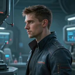 profile portrait, scifi technician in the laboratory, concept art, cyberpunk, cinematic, artstation, daytoner, michael weisheim beresin, character portrait, high definition