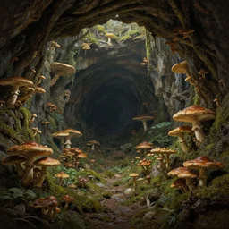 cave over grown with mushrooms, hyper realism, cinematic shot, epic composition, fine details, octane render, unreal engine, 8 k, concept art, oil painting, dnd, digital art, deviantart artstation, intricate complexity, extremely detailed, very sharp, in the style of jason felix by steve argyle by tyler jacobson by peter mohrbacher,