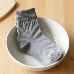 food photography of a sock in a bowl