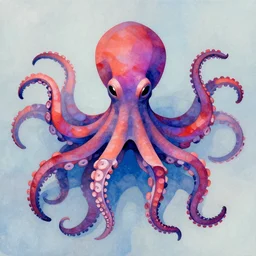 cyborg octopus symmetrical colour ink painting, digital art, minimal geometric