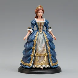 80mm, resin detailed model figure of a female wearing a blue baroque dress with glod ornaments