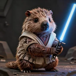 an anthropomorphic wombat in star wars, jedi clothing, holding a light saber, highly detailed, dramatic lighting, beautiful lighting, depth of field, 8 k realistic, hyper detailed, wide shot, trending on artstation