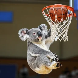 A koala dunking a basketball