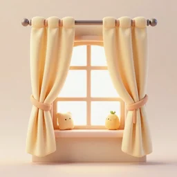 cute cozy window with drapes. 3 d. 8 k. 4 k. uhd. miniature digital asset. symmetrical.
