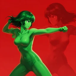 green lady fighting red 1 3, high intricate details, rule of thirds, golden ratio, cinematic light, anime style, graphic novel by fiona staples and dustin nguyen, by beaststars and orange, peter elson, alan bean, studio ghibli, makoto shinkai