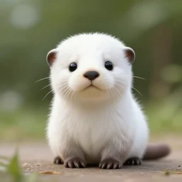 otter cat, white fur, adorable digital art