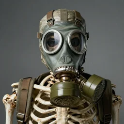 A portrait of a skeleton wearing a gas mask, by greg rutkowski
