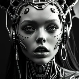 3 d chromium and graphite render of a cyborg machina - nymphette, portrait by tony diterlizzi and h. r giger, ilford hp 5, 5 5 mm, hyper realistic, hyper - mechanistic by artgerm, unreal 5, gothcore, disturbia, joseph christian leyendecker
