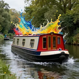 narrow boat on canal splash art graphic design color splash high contrasting art, fantasy, highly detailed, art by greg rutkowski
