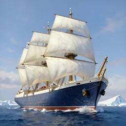 painting of a massive ship sailing in the arctic, full view, popular on artstation, artstationhd, artstationhq 8 k, volumetric lighting, super focused, no blur, trending on artstation, ultra detailed, by artgerm and james gurney, greg rutkowski, 1 5 8 0 art