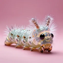 high quality macro photo translucent fluffy caterpillar! gorgeous highly detailed hannah yata elson peter cinematic pink lighting high quality low angle hd 8k sharp shallow depth of field