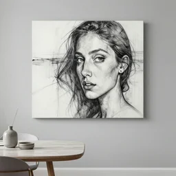 a room with a table and a painting on the wall, an ultrafine detailed painting by marie - suzanne giroust, featured on dribble, modern european ink painting, matte background, painterly, detailed painting