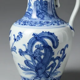 euterpe by noah howard, blue and white, detail on porcelain jug