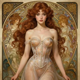 cute brown woman wearing a transparent corset dress, fantasy, intricate, highly detailed, digital painting, artstation, concept art, wallpaper, smooth, sharp focus, illustration, art by artgerm and greg rutkowski and alphonse mucha