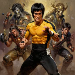 spawn, ( ( ( ( ( bruce lee ) ) ) ) ), digital painting masterpiece by frank frazetta and kim jung gi and mœbius and mike mignola, 4 k wallpaper, highly detailed, intricate brush strokes