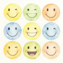 happy smiling faces + water Color paint + line drawing ::
