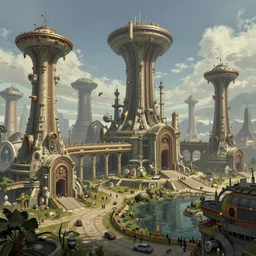 a science fantasy city in a archology concept art in the style of ralph mcquarrie / syd mead / john berkey trending on artstation deviantart pinterest detailed hd 8 k high resolution