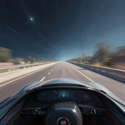 view from cabin of futuristic jaguar marque car driving on space highway. linear perspective. vanishing point. super highway. high speed. digital painting. digital render. beeple. noah bradley. cyril roland. ross tran. trending on artstation.