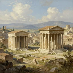 historically accurate ancient roman city, roman temple, concept art, landscape painting