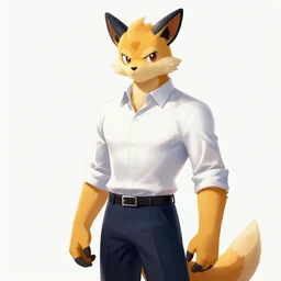 character portrait of a male anthro Incineroar fursona with a furry body wearing a dress shirt and slacks in a futuristic city. Character design by charlie bowater, ross tran, artgerm, and makoto shinkai, detailed, inked, western comic book art
